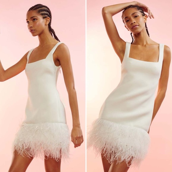 CYNTHIA ROWLEY - Bonded Feather Dress - White - Size Medium / Large* - Picture 2 of 10